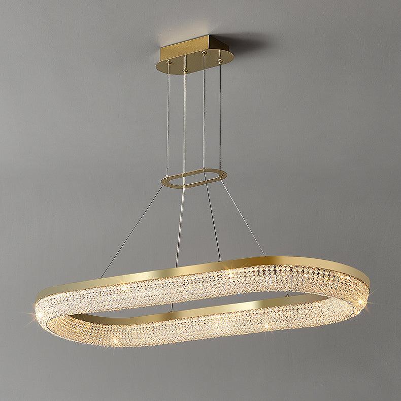 Cyrereon lámpara de araña Redonda Anillo cristal dorado LED