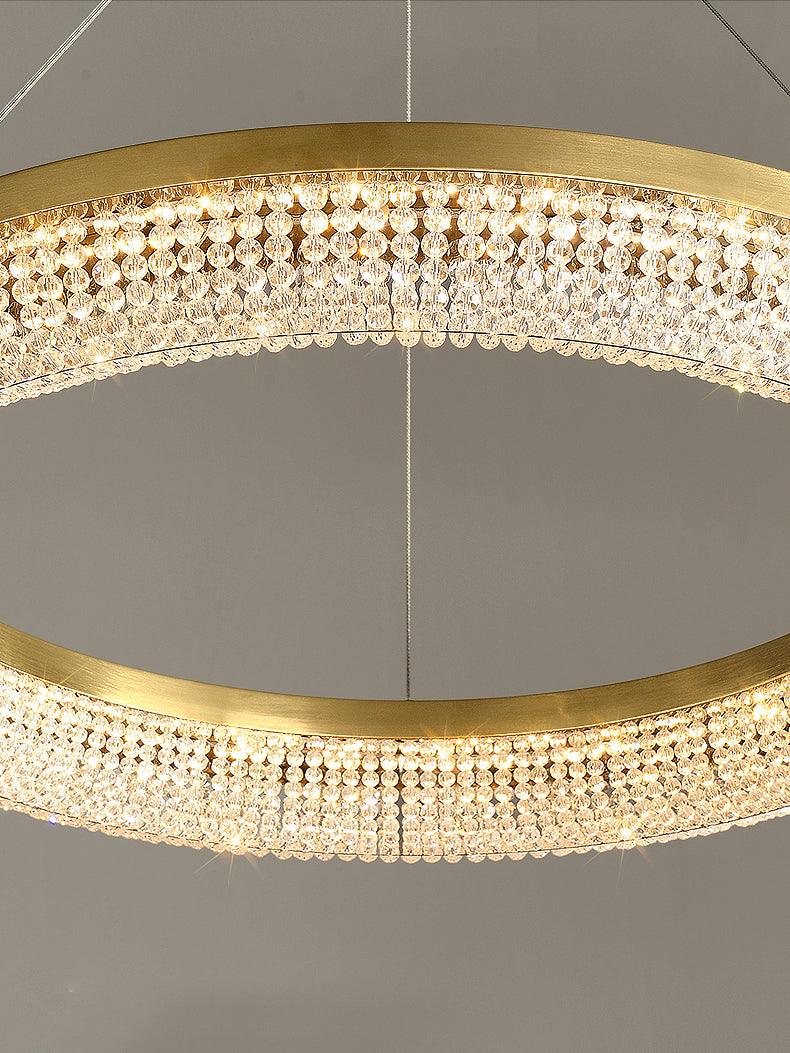Cyrereon lámpara de araña Redonda Anillo cristal dorado LED