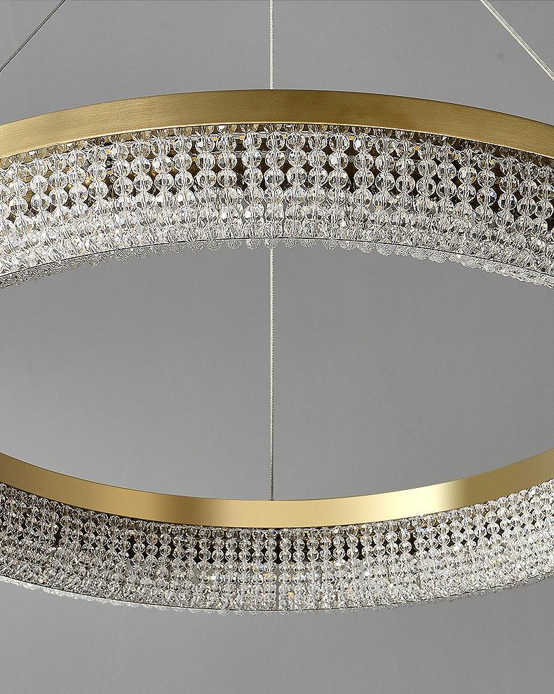 Cyrereon lámpara de araña Redonda Anillo cristal dorado LED