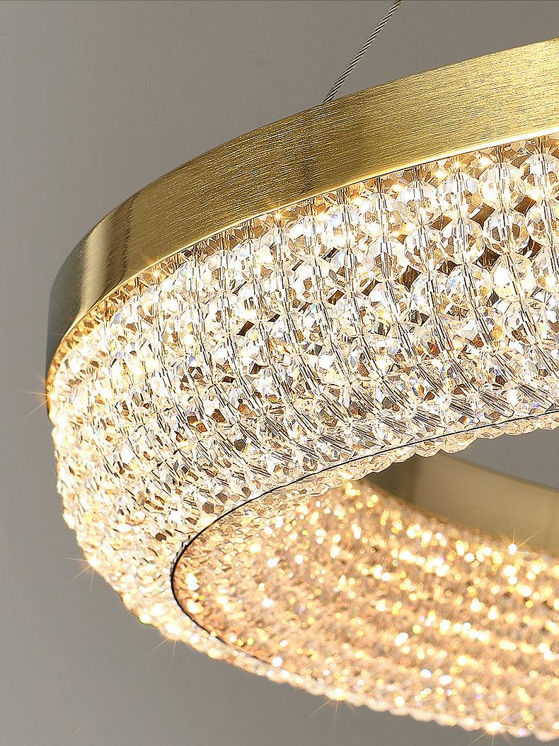 Cyrereon lámpara de araña Redonda Anillo cristal dorado LED