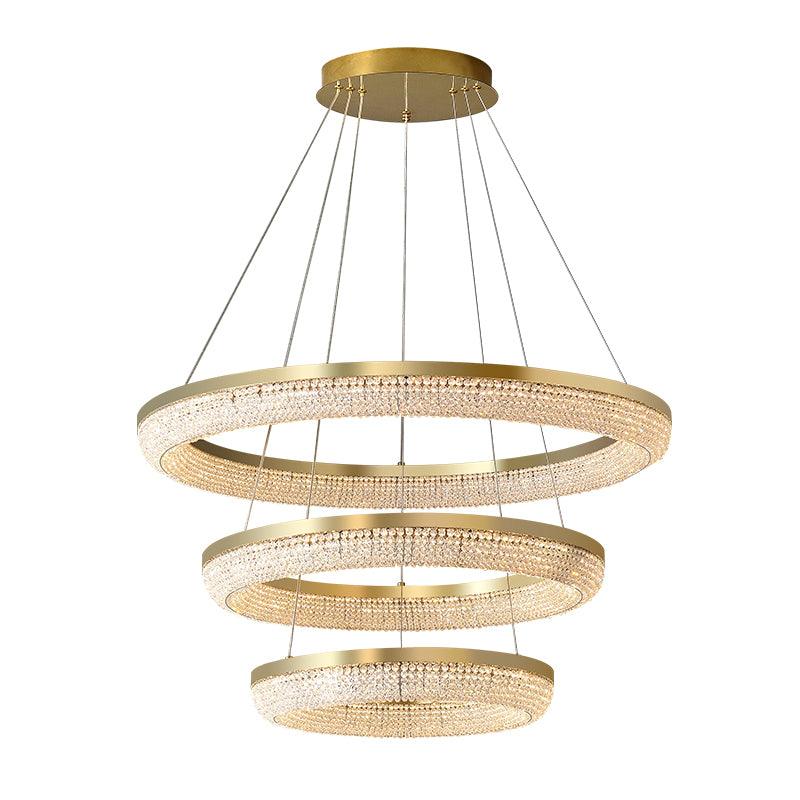 Cyrereon lámpara de araña Redonda Anillo cristal dorado LED