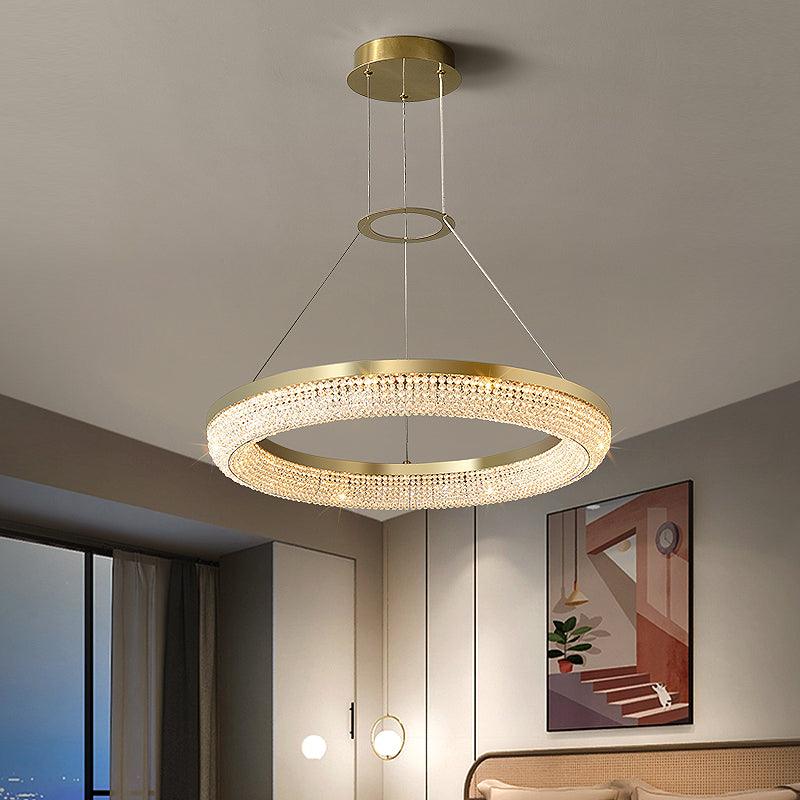 Cyrereon lámpara de araña Redonda Anillo cristal dorado LED