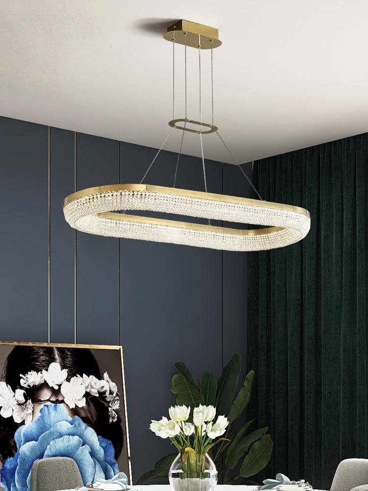 Cyrereon lámpara de araña Redonda Anillo cristal dorado LED