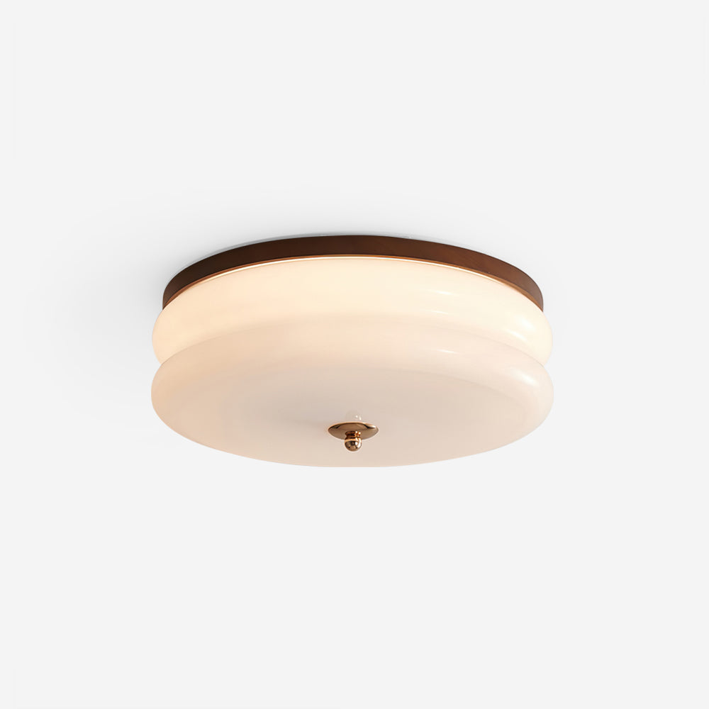 Cora lámpara de techo doble capa disco de vidrio madera nogal minimalista