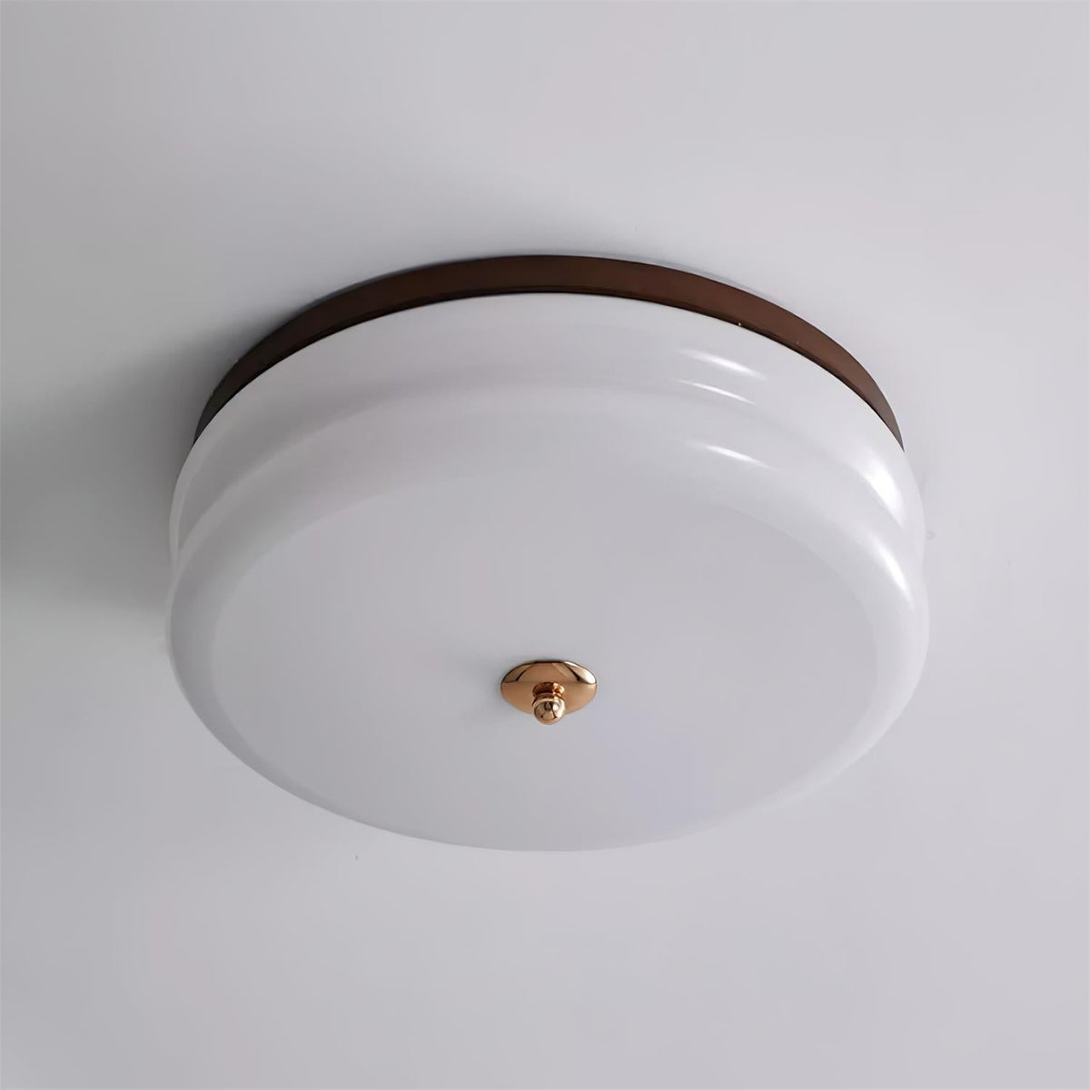 Cora lámpara de techo doble capa disco de vidrio madera nogal minimalista