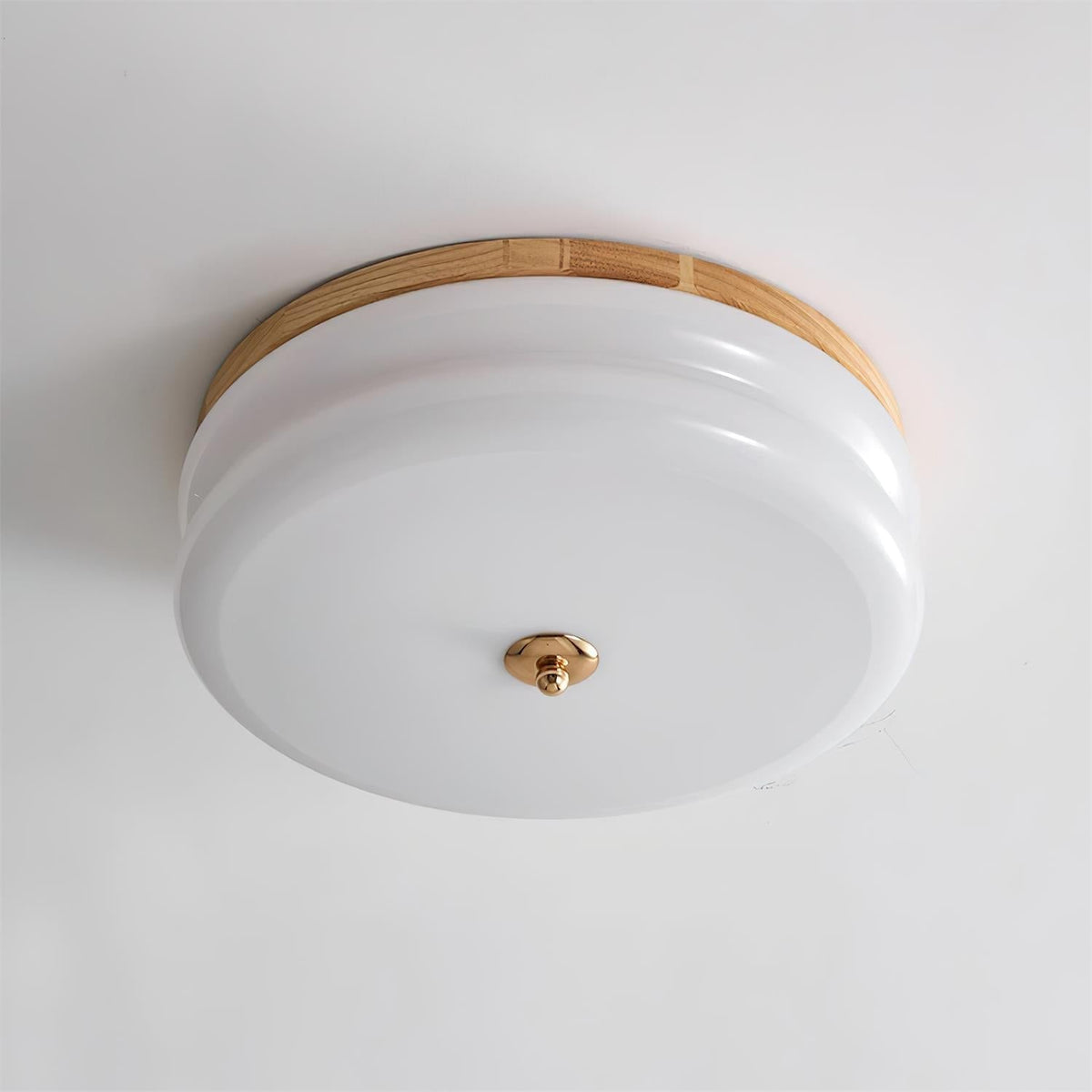 Cora lámpara de techo doble capa disco de vidrio madera nogal minimalista