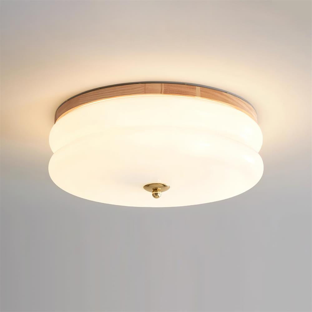 Cora lámpara de techo doble capa disco de vidrio madera nogal minimalista