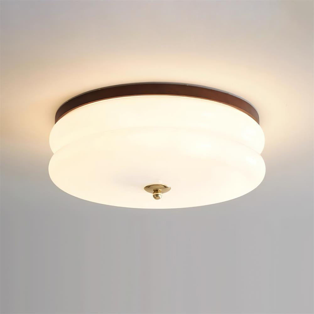 Cora lámpara de techo doble capa disco de vidrio madera nogal minimalista