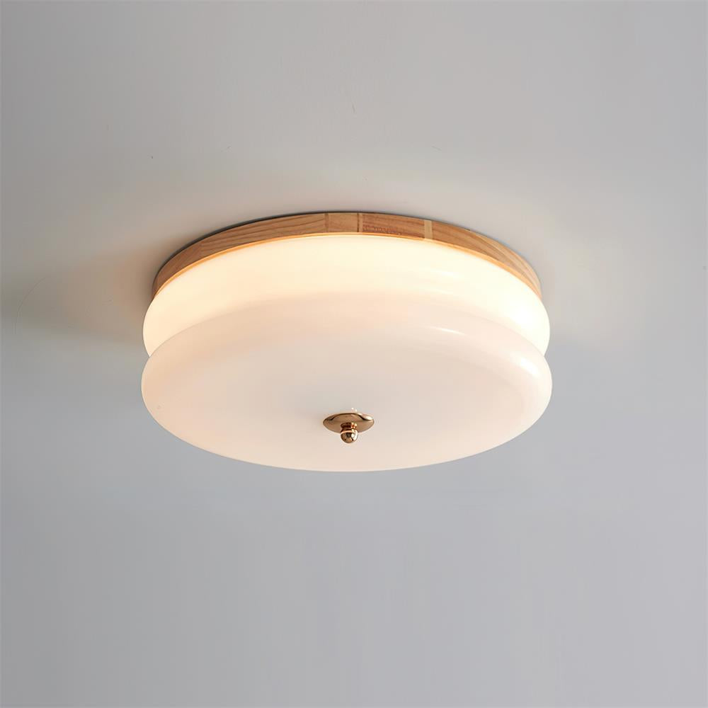 Cora lámpara de techo doble capa disco de vidrio madera nogal minimalista