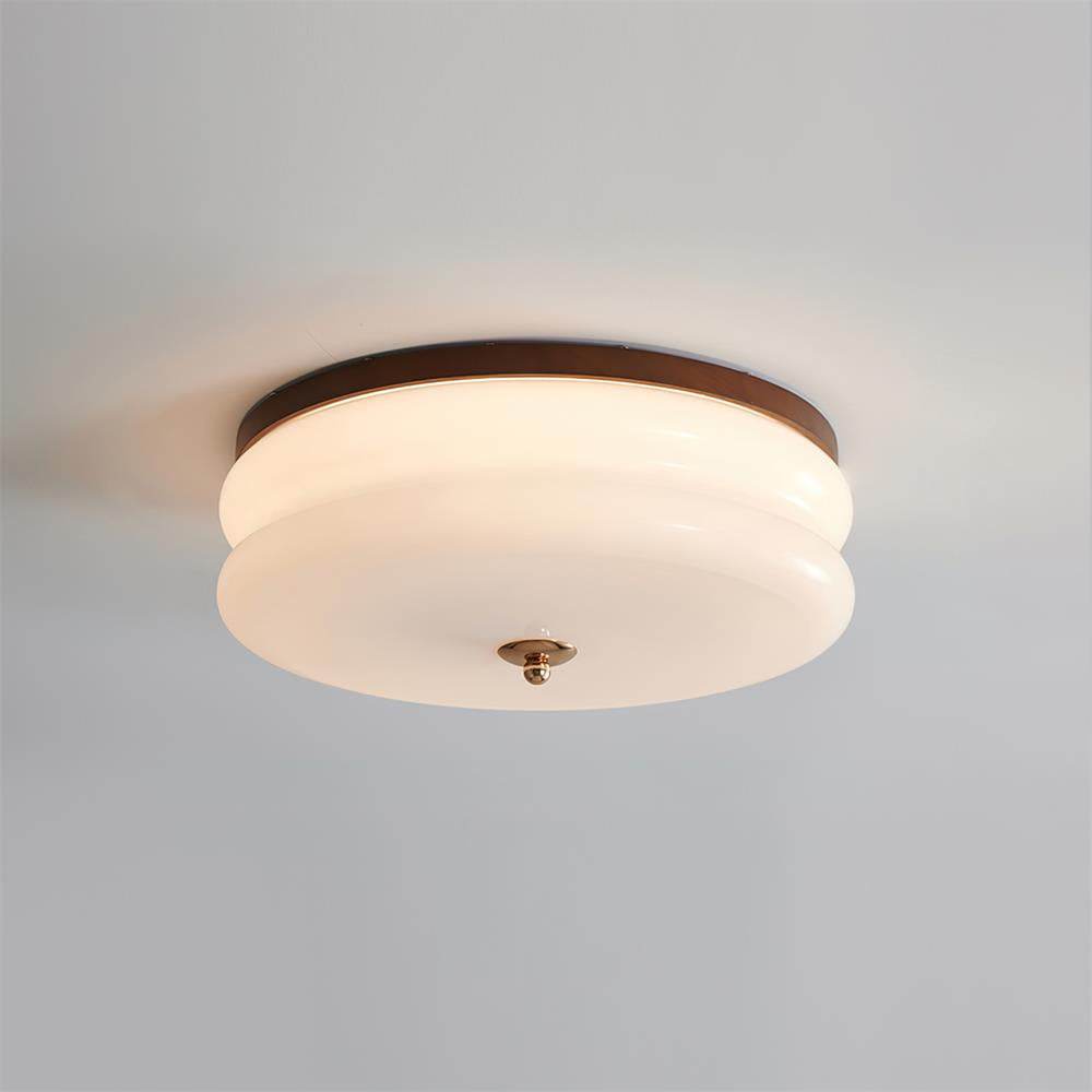 Cora lámpara de techo doble capa disco de vidrio madera nogal minimalista