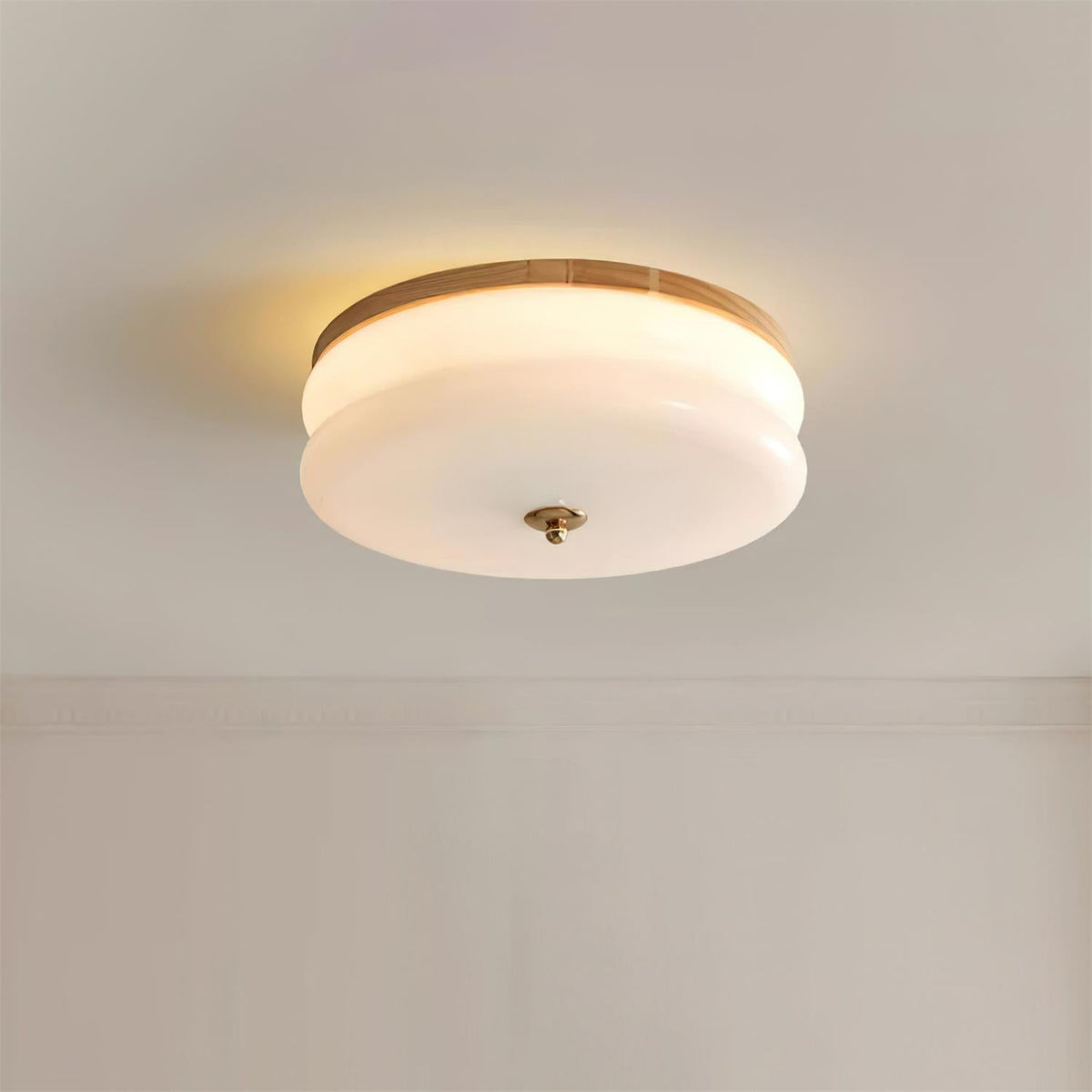 Cora lámpara de techo doble capa disco de vidrio madera nogal minimalista