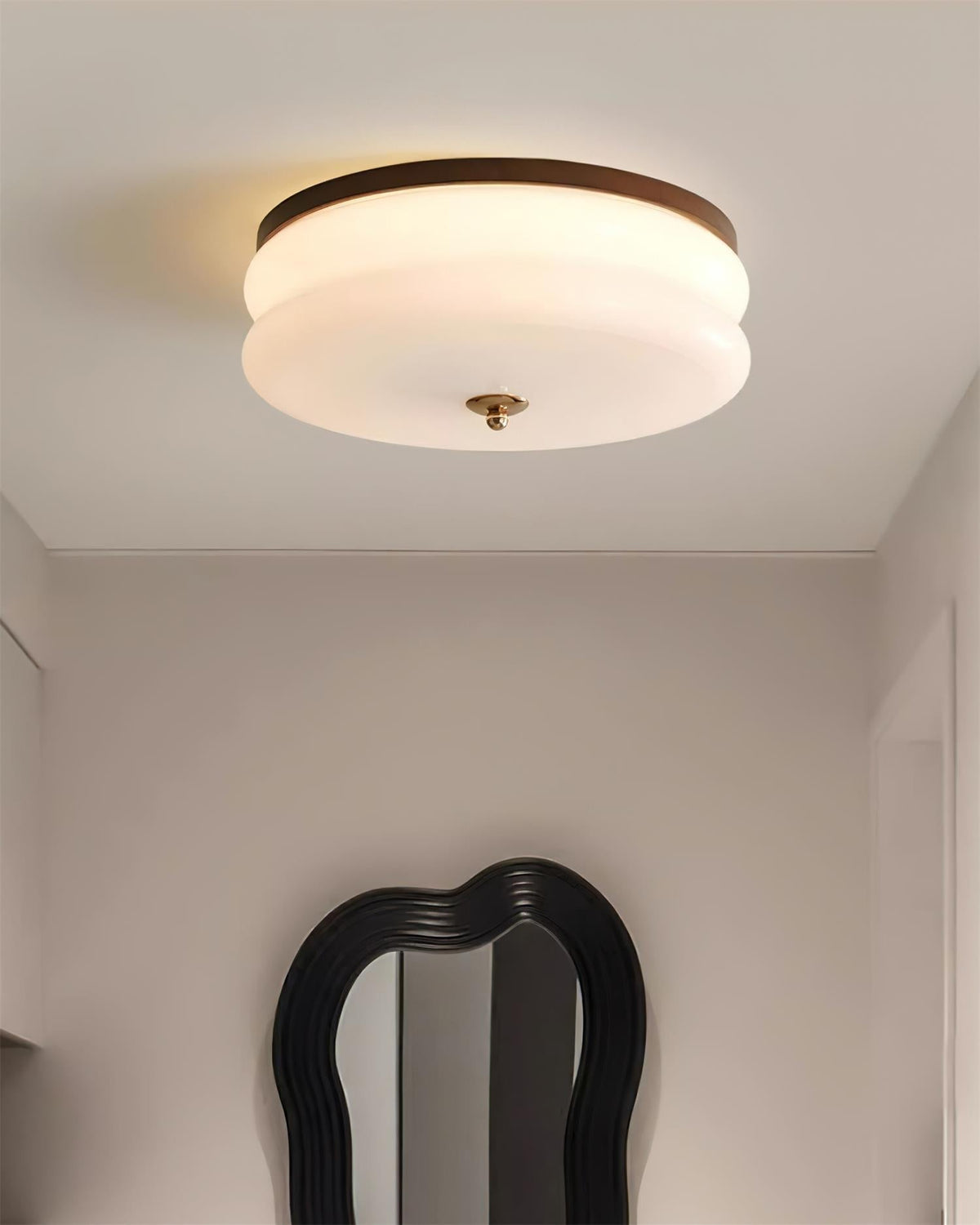 Cora lámpara de techo doble capa disco de vidrio madera nogal minimalista