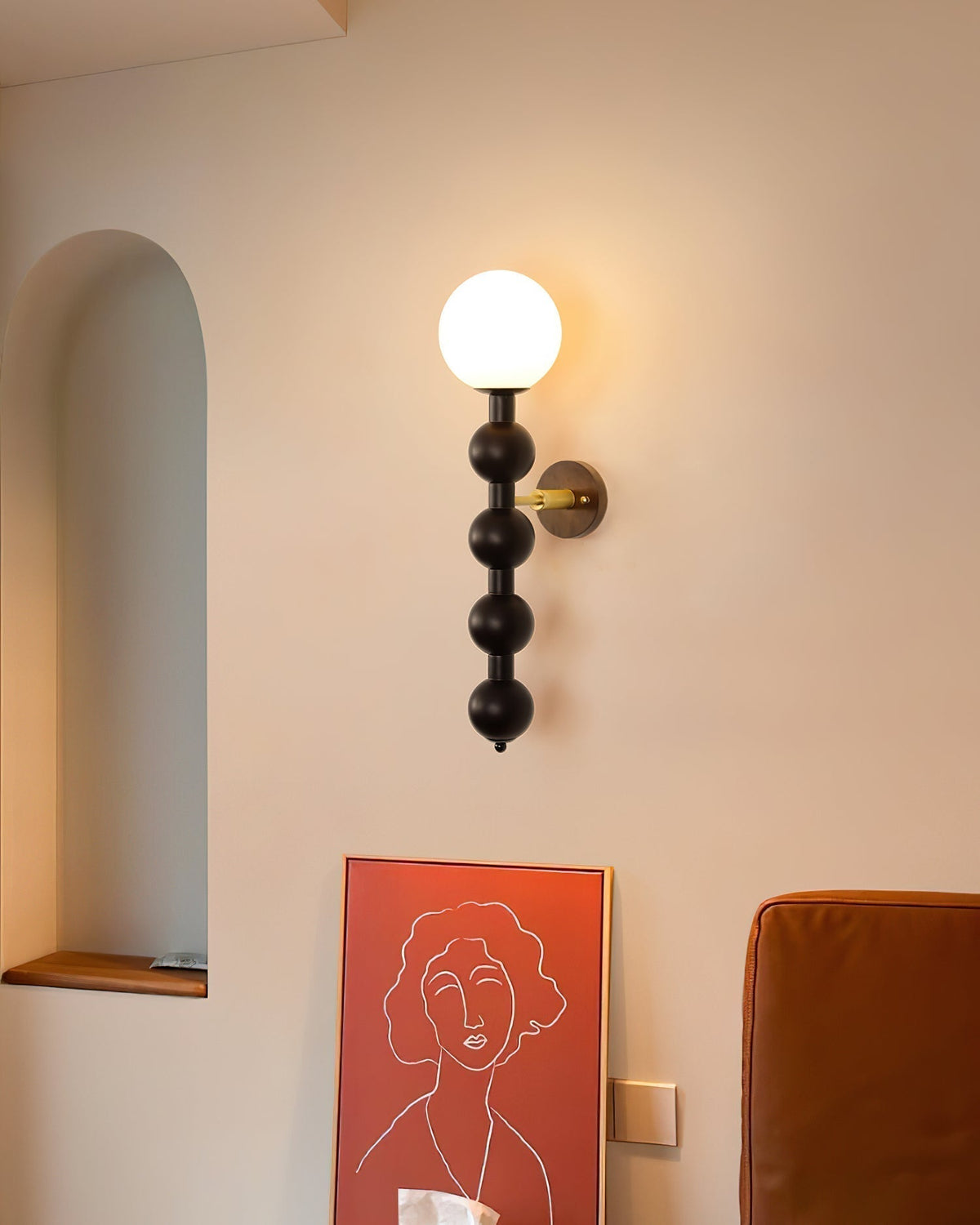 Aplique de pared Gourd en madera, metal y vidrio estilo moderno