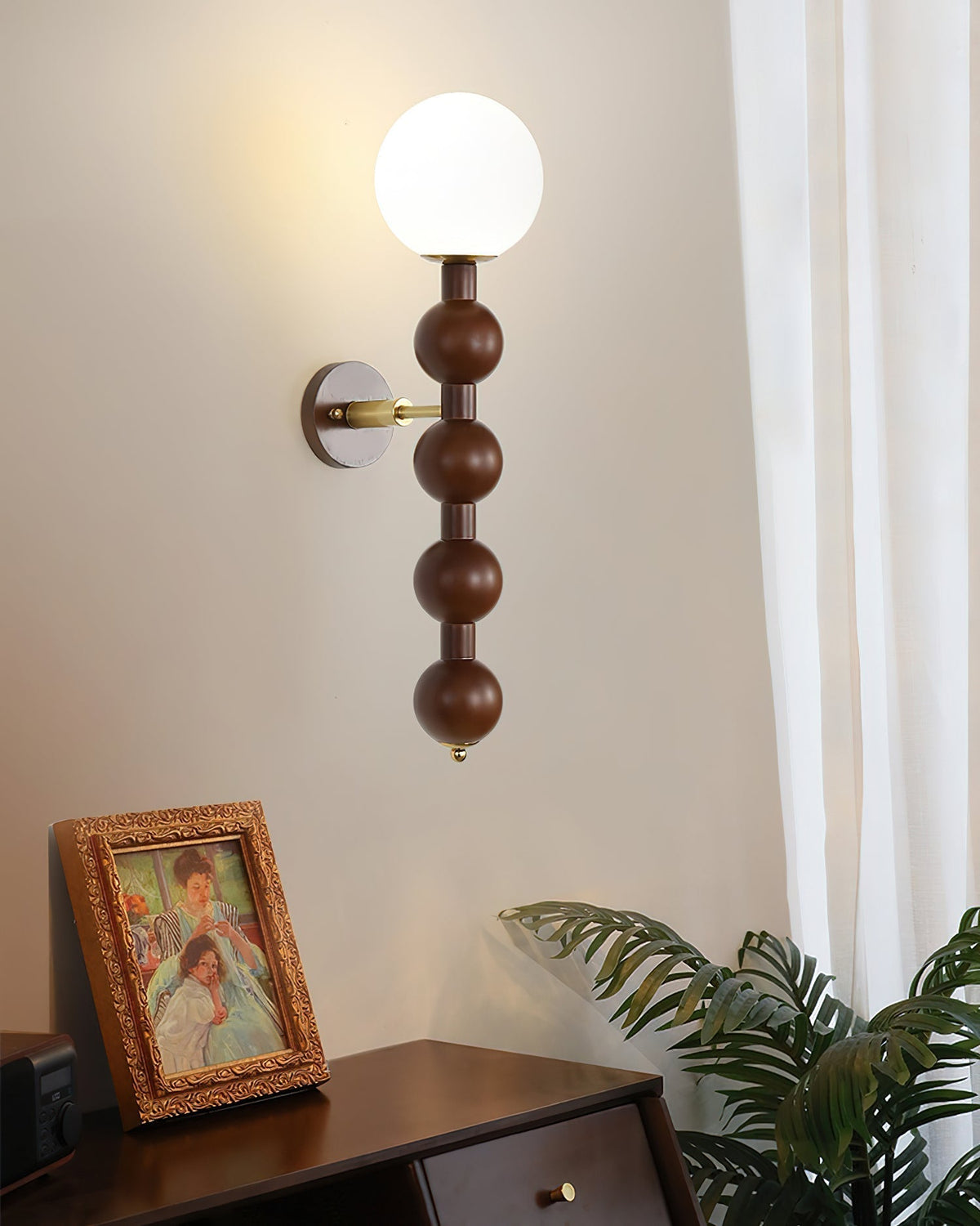 Aplique de pared Gourd en madera, metal y vidrio estilo moderno