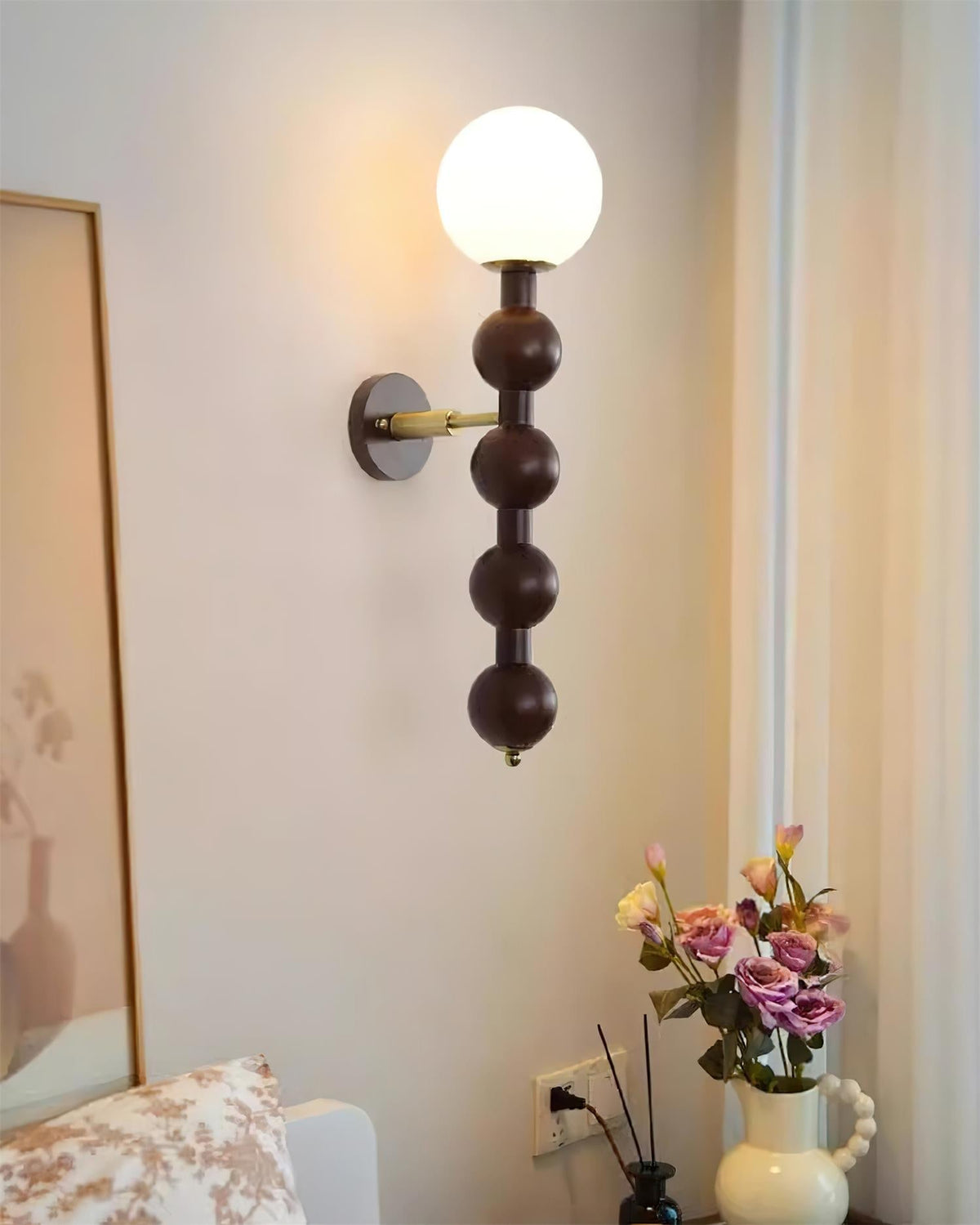 Aplique de pared Gourd en madera, metal y vidrio estilo moderno