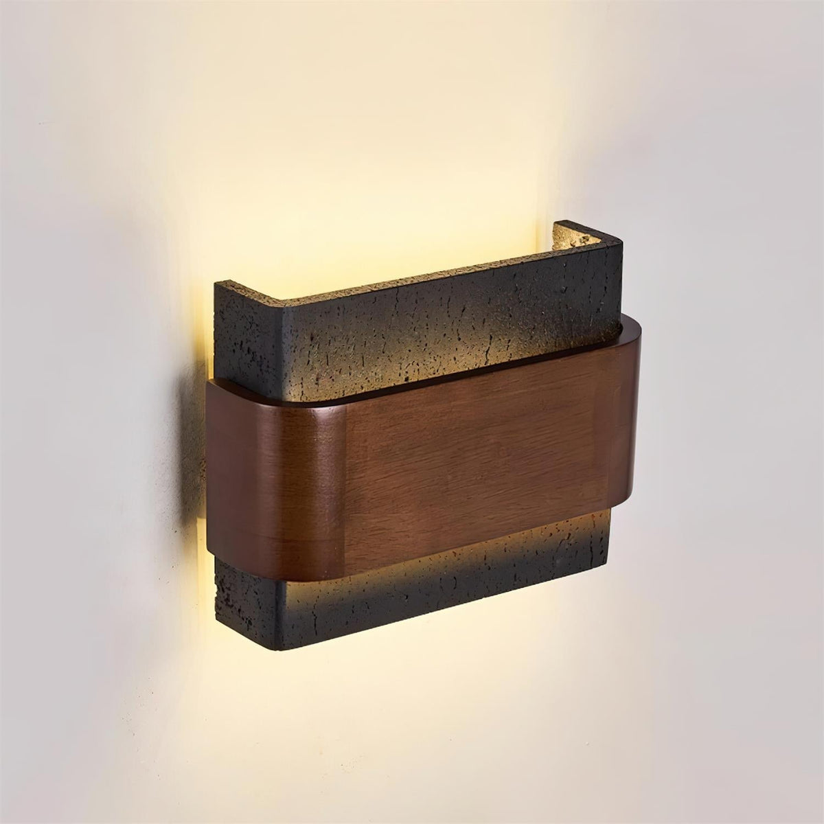 Valeneria aplique de pared travertino con acabado en madera Arco
