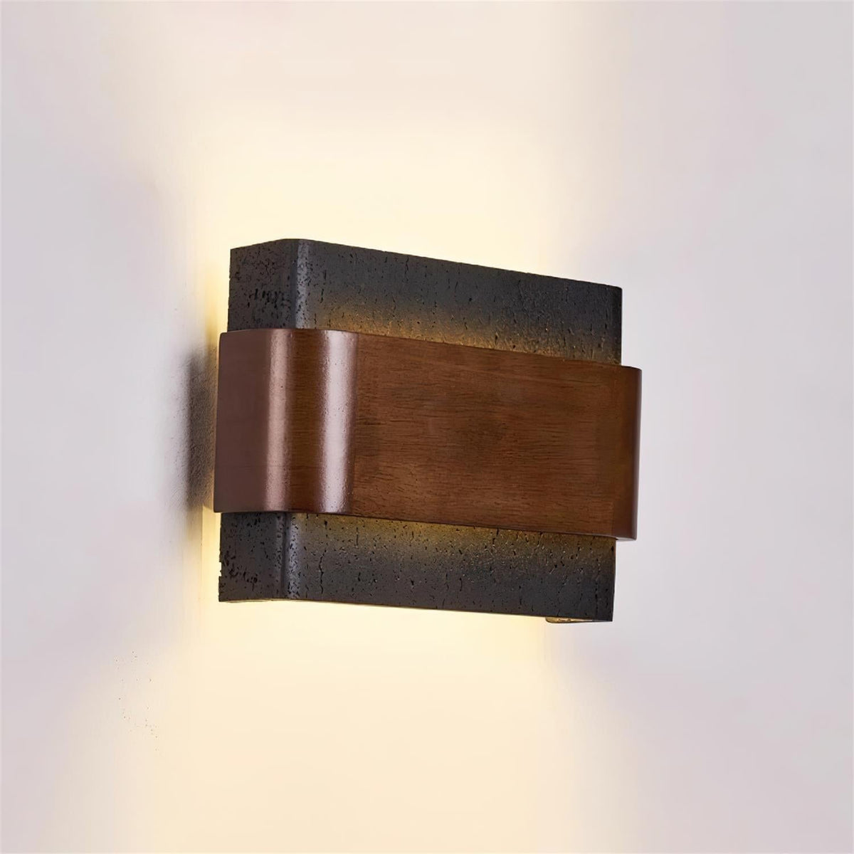 Valeneria aplique de pared travertino con acabado en madera Arco