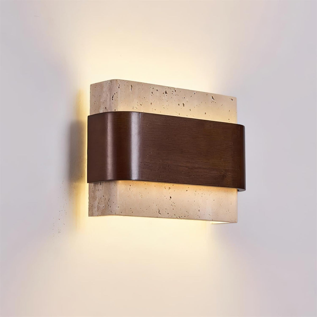 Valeneria aplique de pared travertino con acabado en madera Arco