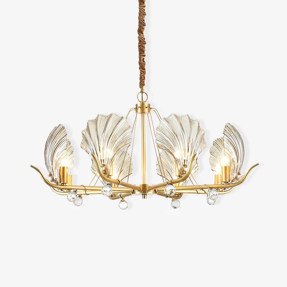 Luxereon lámpara de araña con hojas de cristal y florón de cobre
