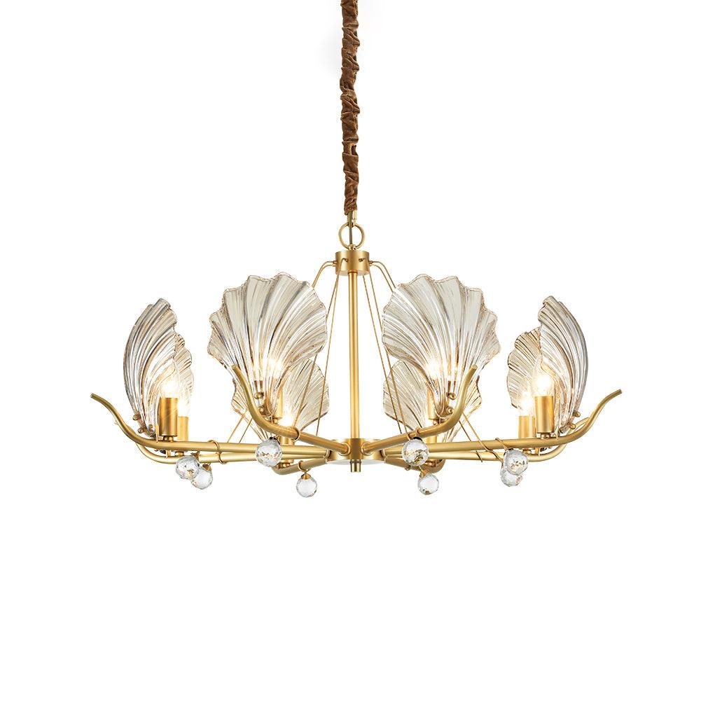 Luxereon lámpara de araña con hojas de cristal y florón de cobre