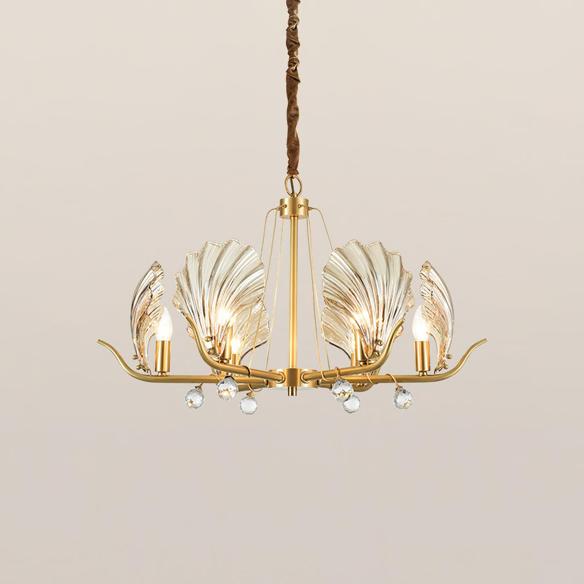 Luxereon lámpara de araña con hojas de cristal y florón de cobre
