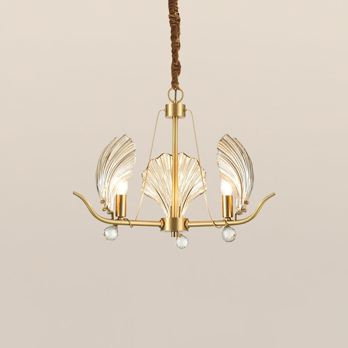 Luxereon lámpara de araña con hojas de cristal y florón de cobre
