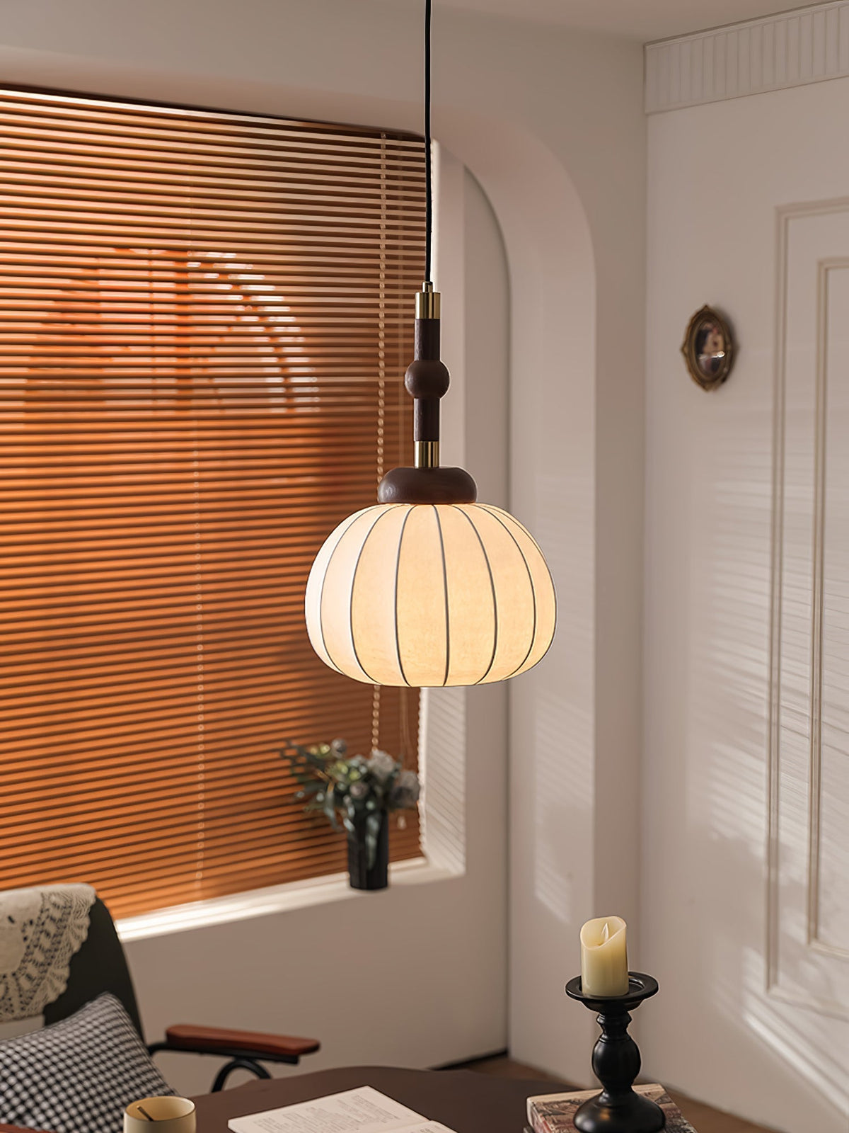 Livenor lámpara colgante de seda y madera escandinava
