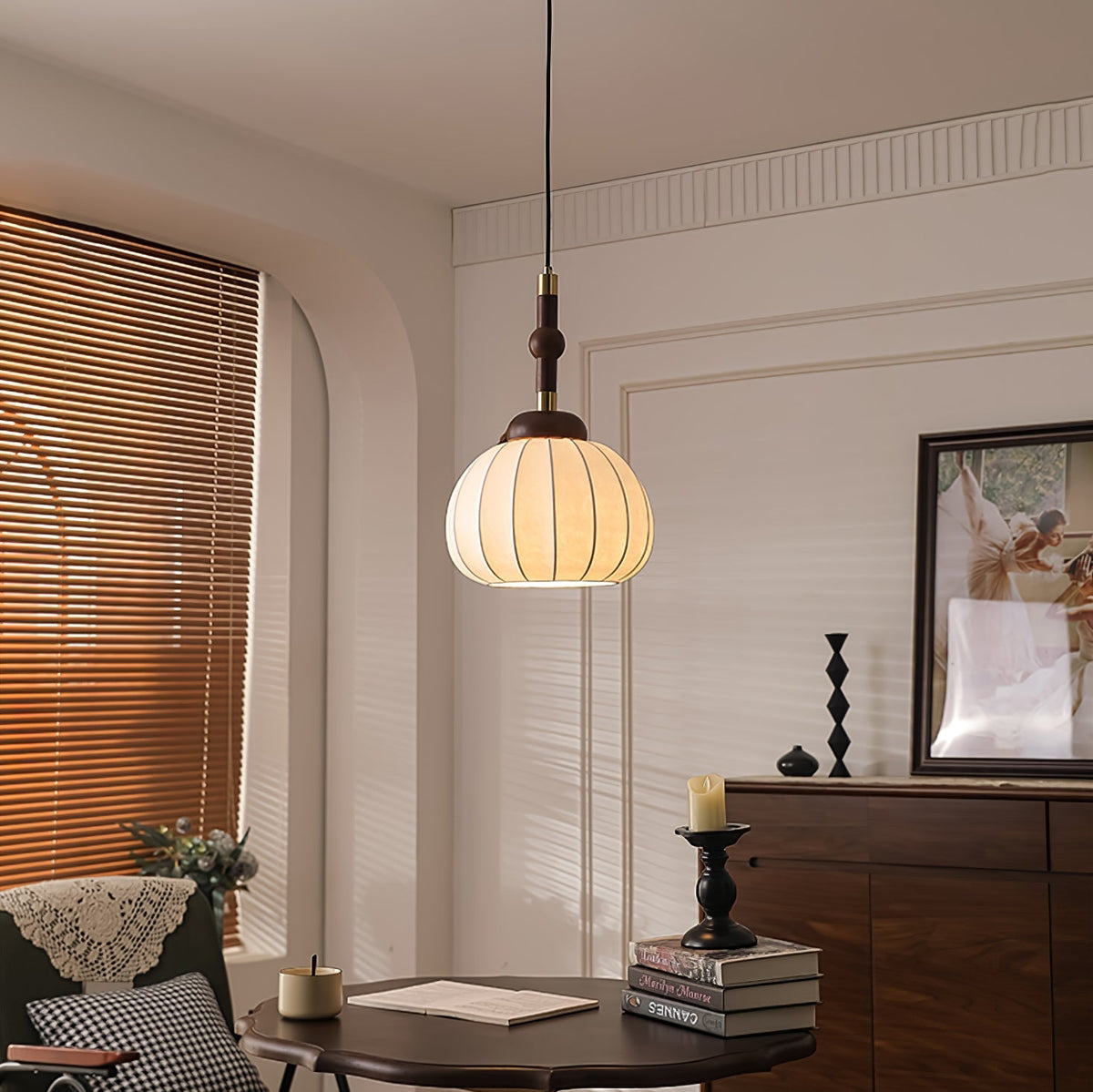 Livenor lámpara colgante de seda y madera escandinava