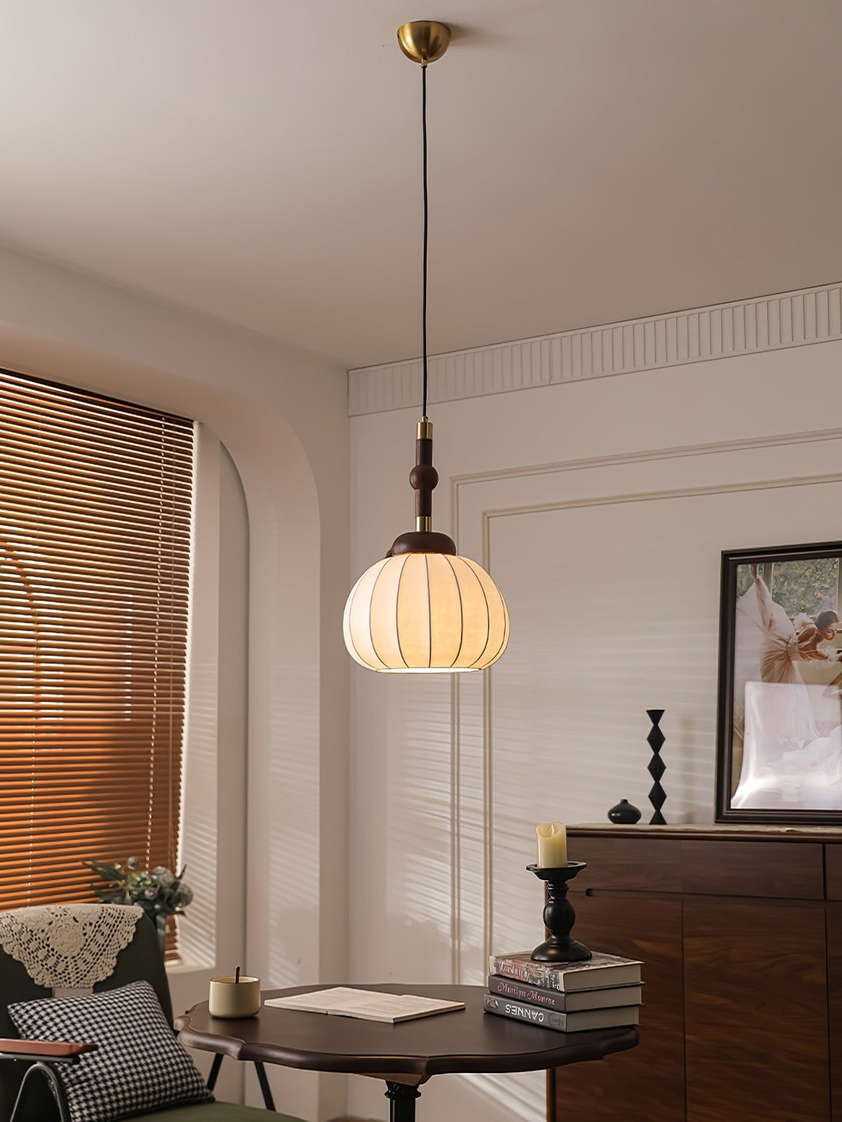 Livenor lámpara colgante de seda y madera escandinava