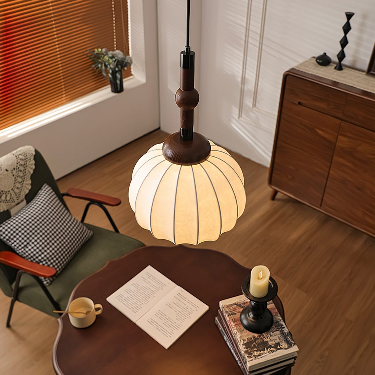 Livenor lámpara colgante de seda y madera escandinava