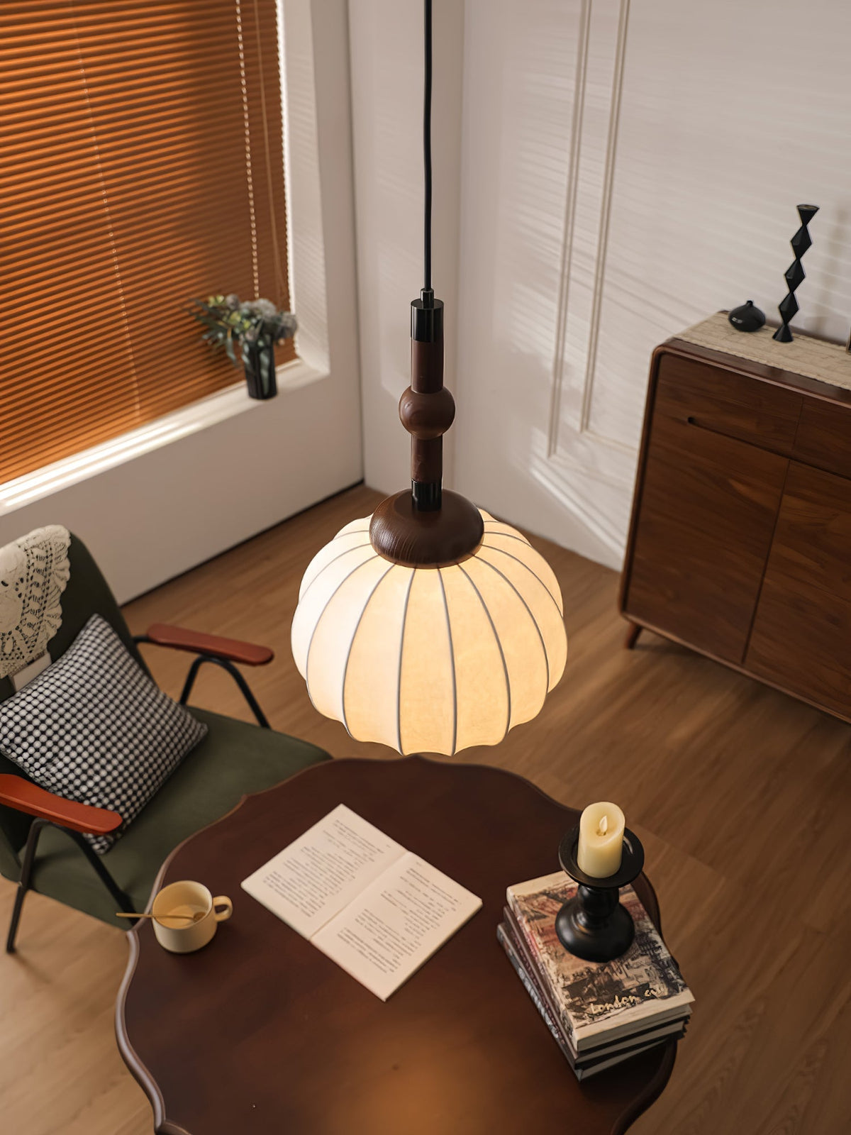 Livenor lámpara colgante de seda y madera escandinava
