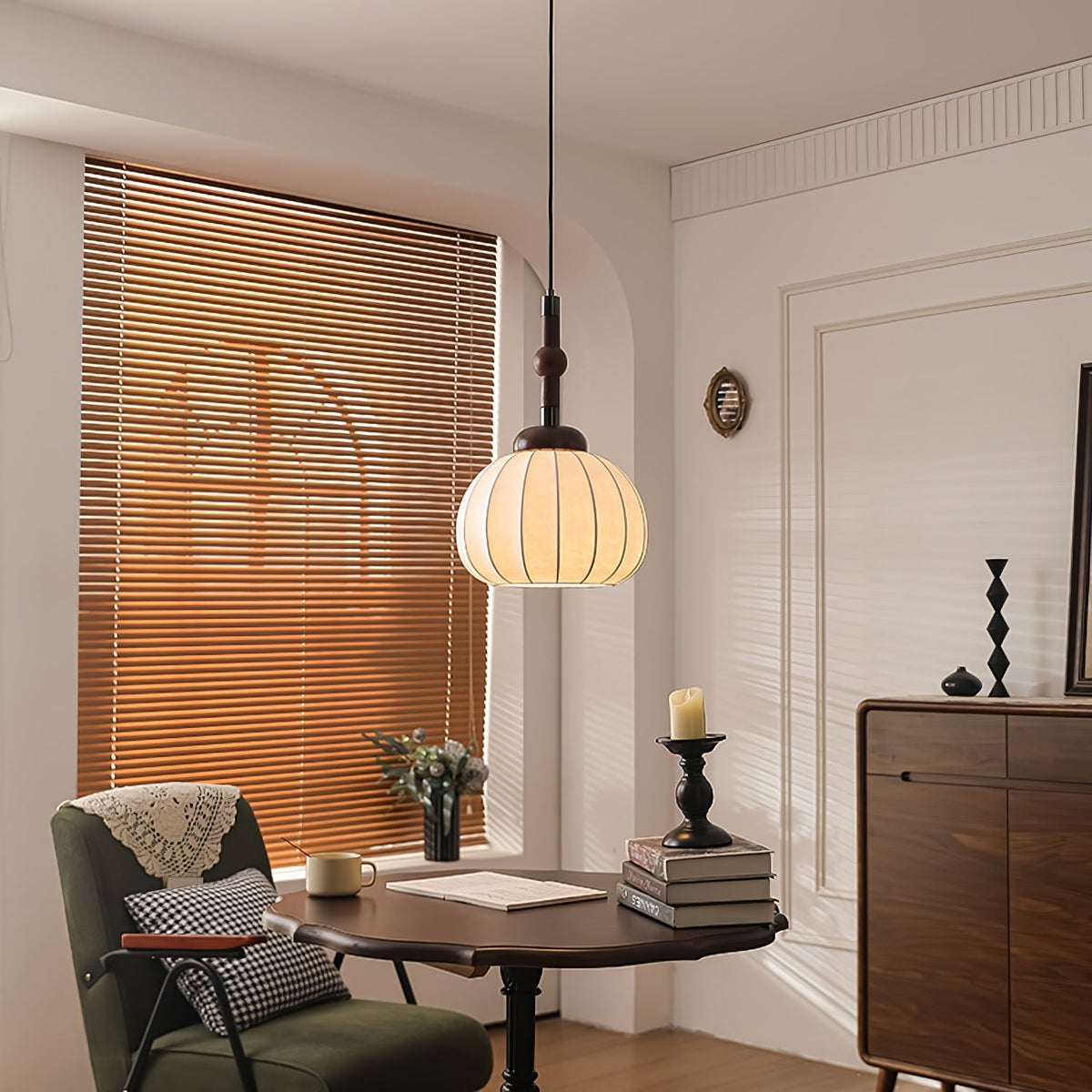 Livenor lámpara colgante de seda y madera escandinava