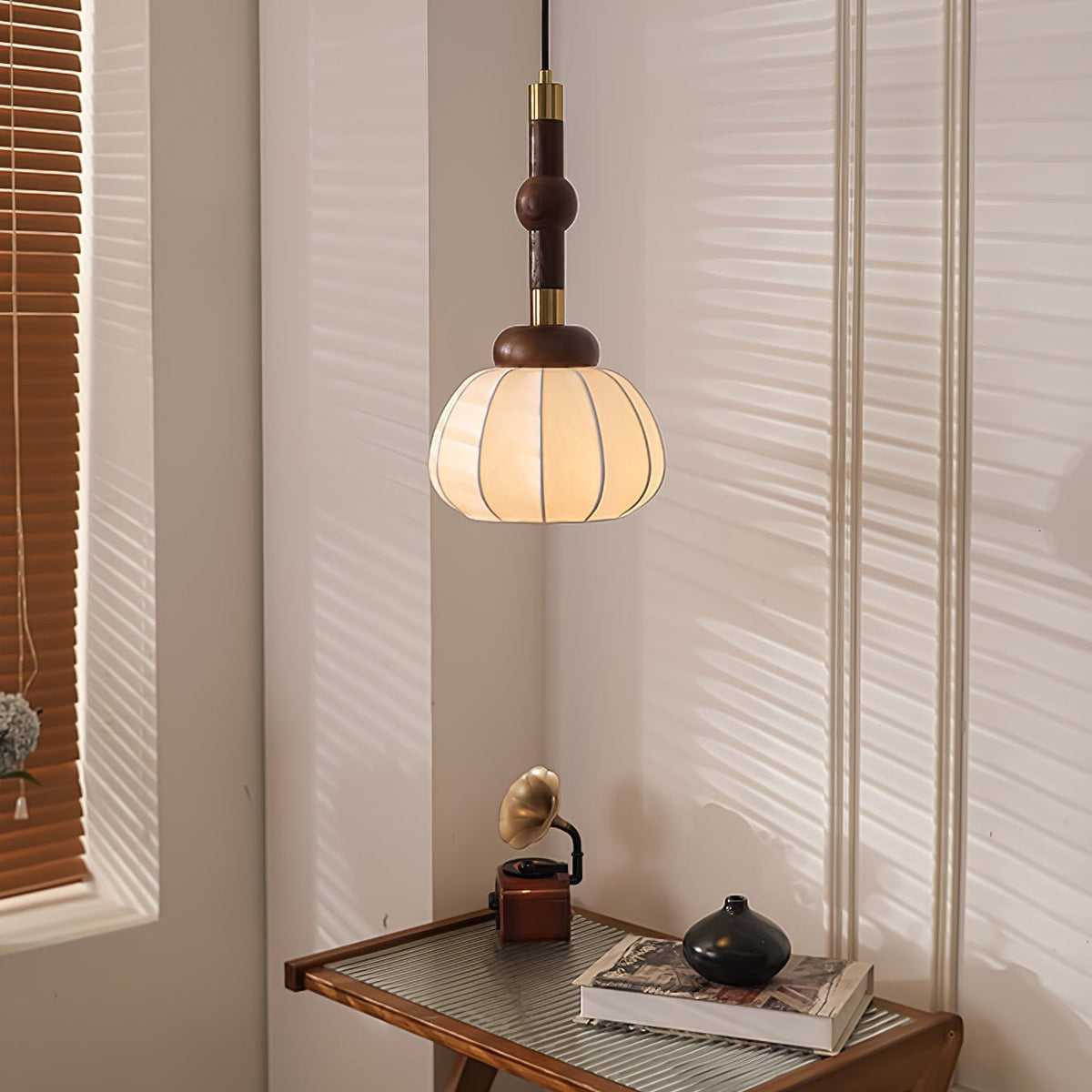 Livenor lámpara colgante de seda y madera escandinava