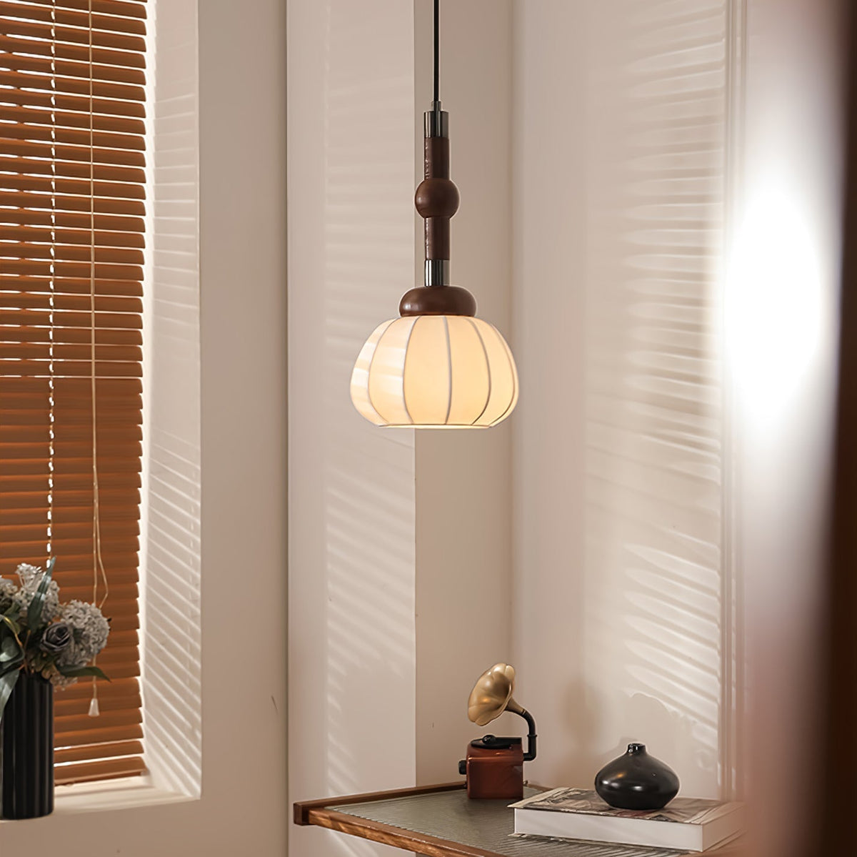Livenor lámpara colgante de seda y madera escandinava