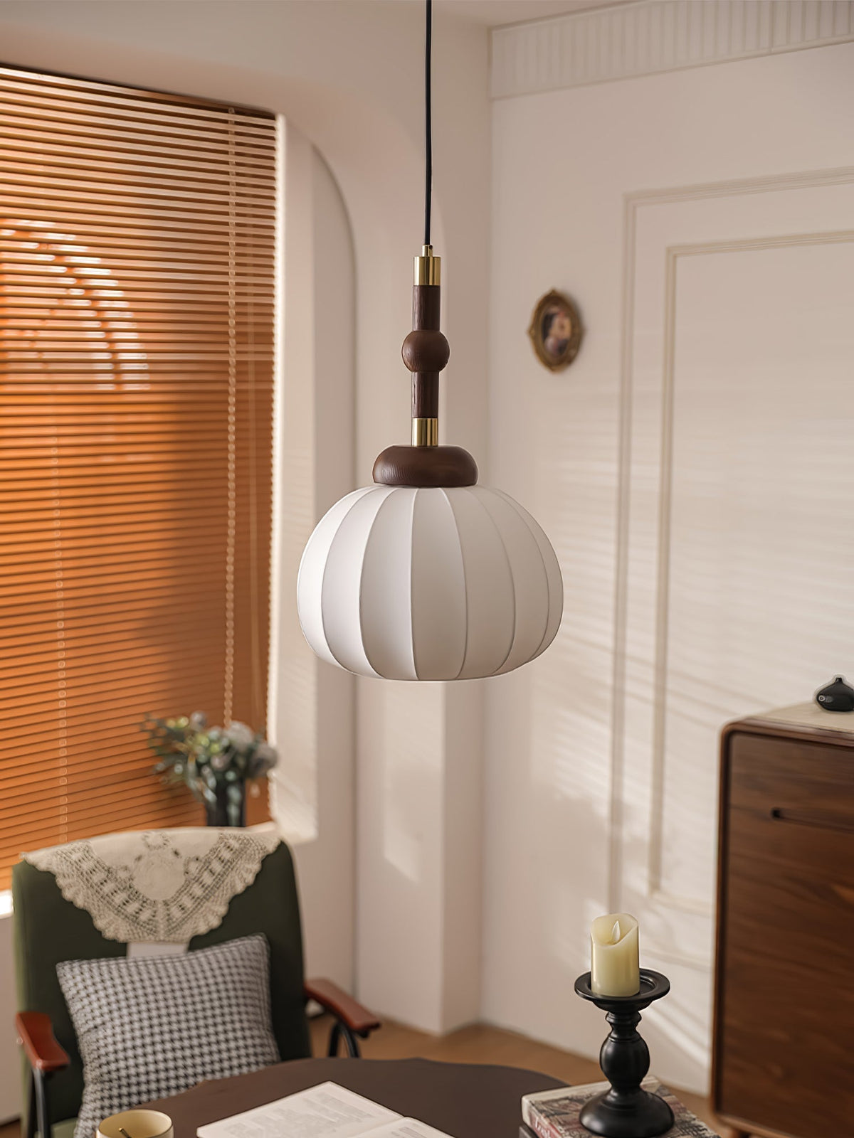 Livenor lámpara colgante de seda y madera escandinava