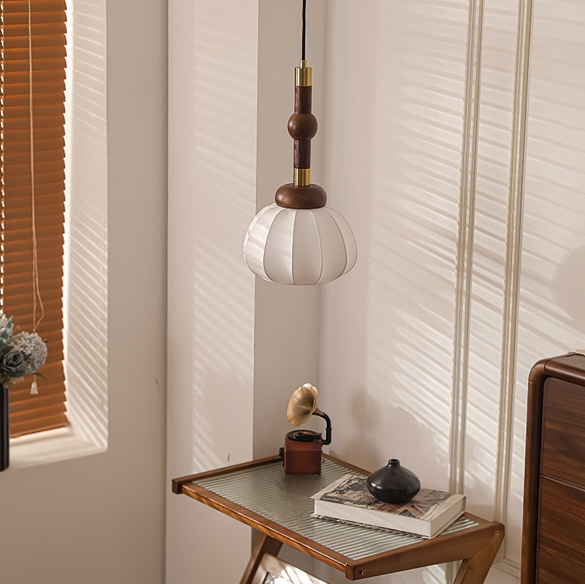 Livenor lámpara colgante de seda y madera escandinava