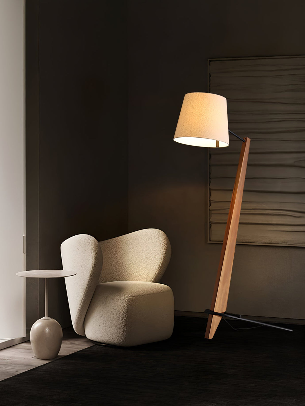 Vyran lámpara de pie de madera y tejido