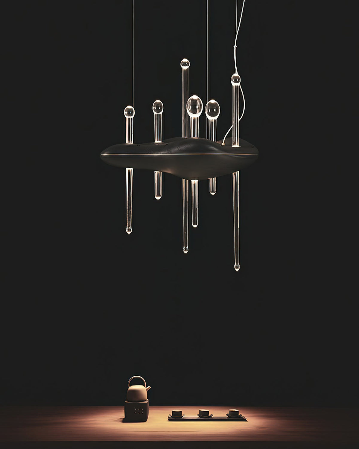 Umare lámpara colgante Whimsical de vidrio y madera