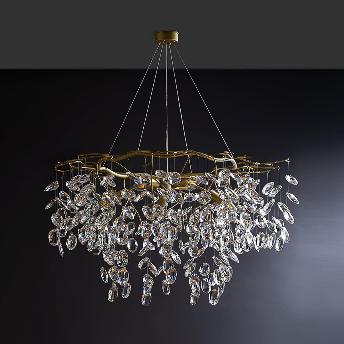 Luxirian lámpara de araña de cristal y ramas doradas con LED