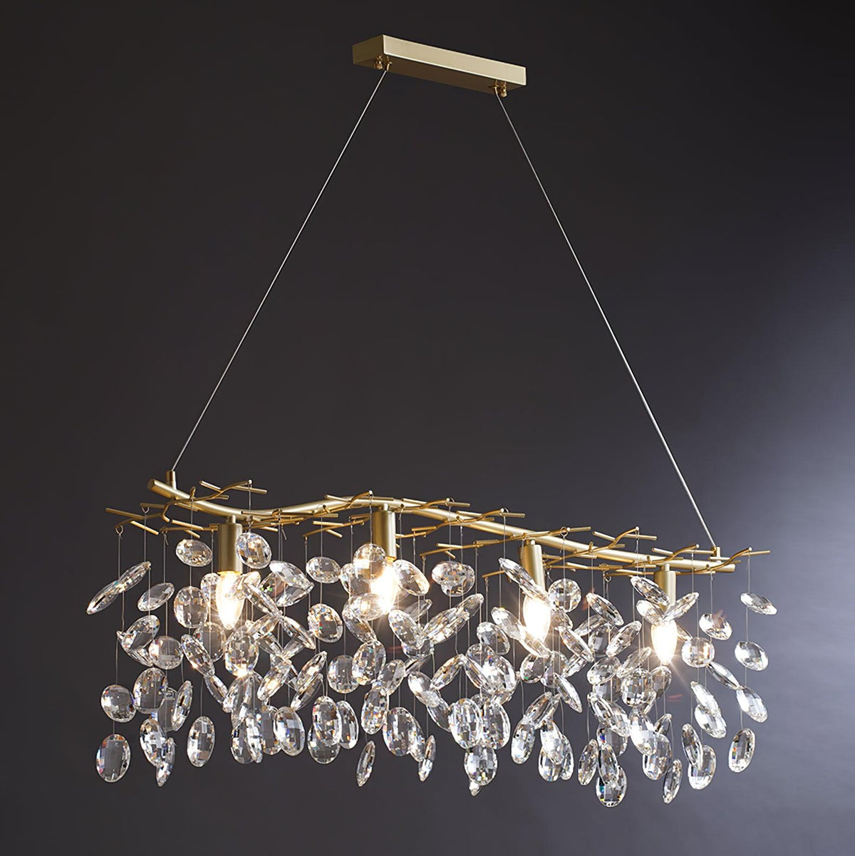 Luxirian lámpara de araña de cristal y ramas doradas con LED