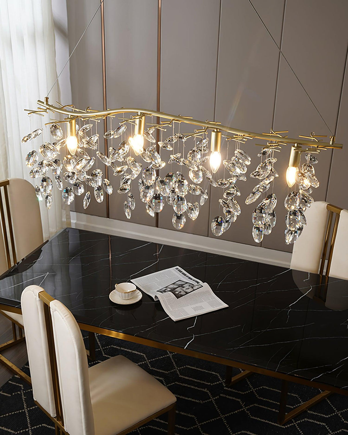 Luxirian lámpara de araña de cristal y ramas doradas con LED