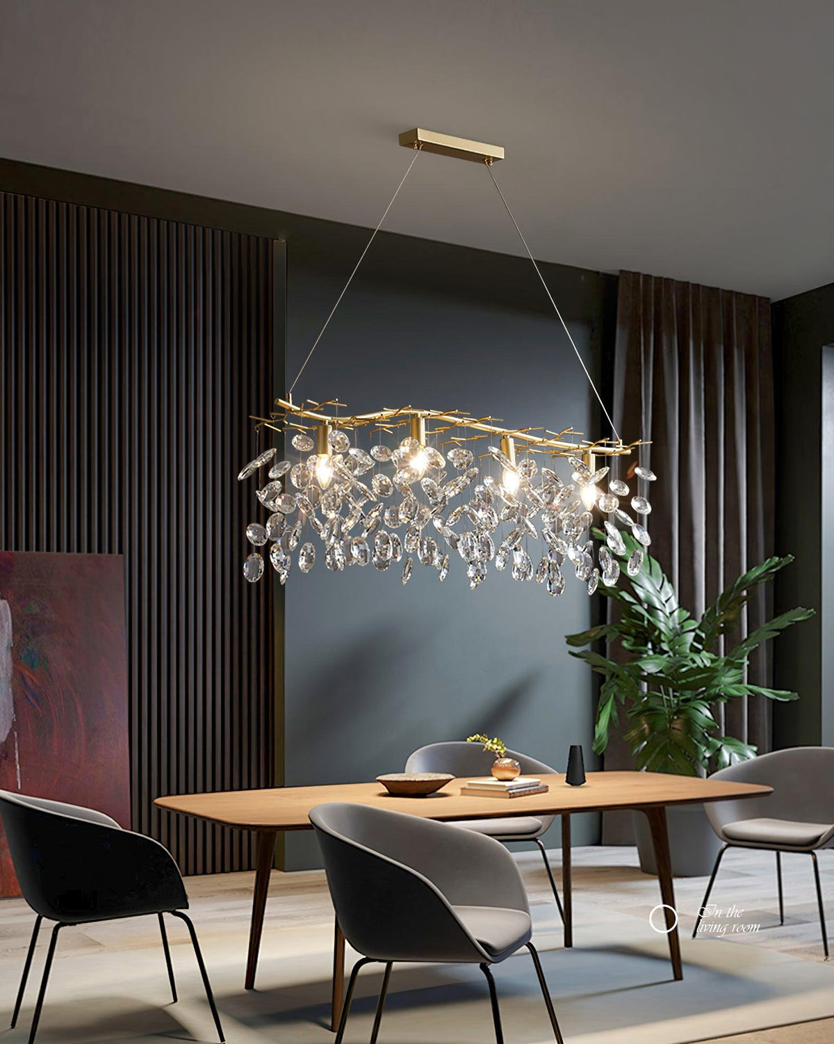 Luxirian lámpara de araña de cristal y ramas doradas con LED