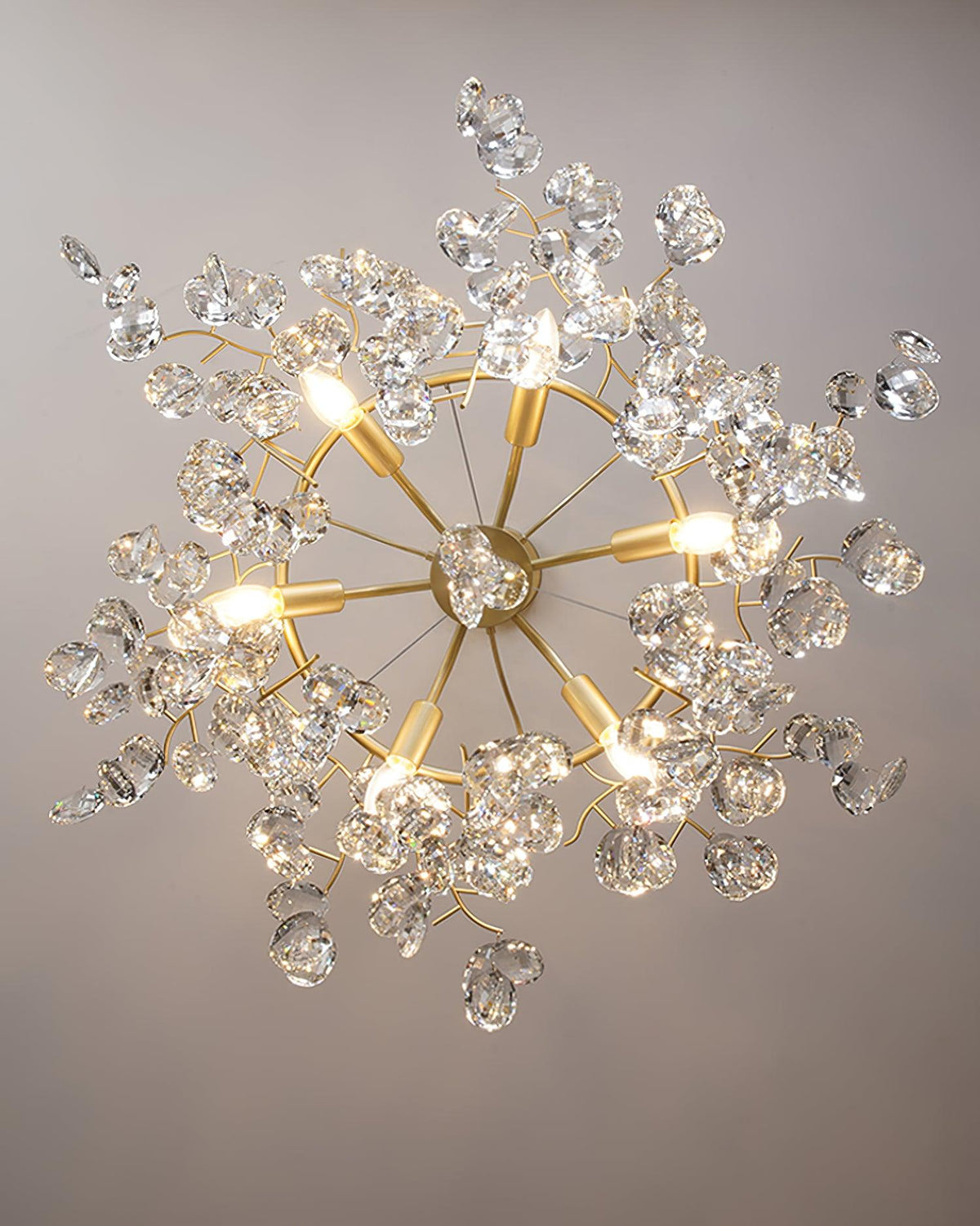 Luxirian lámpara de araña de cristal y ramas doradas con LED