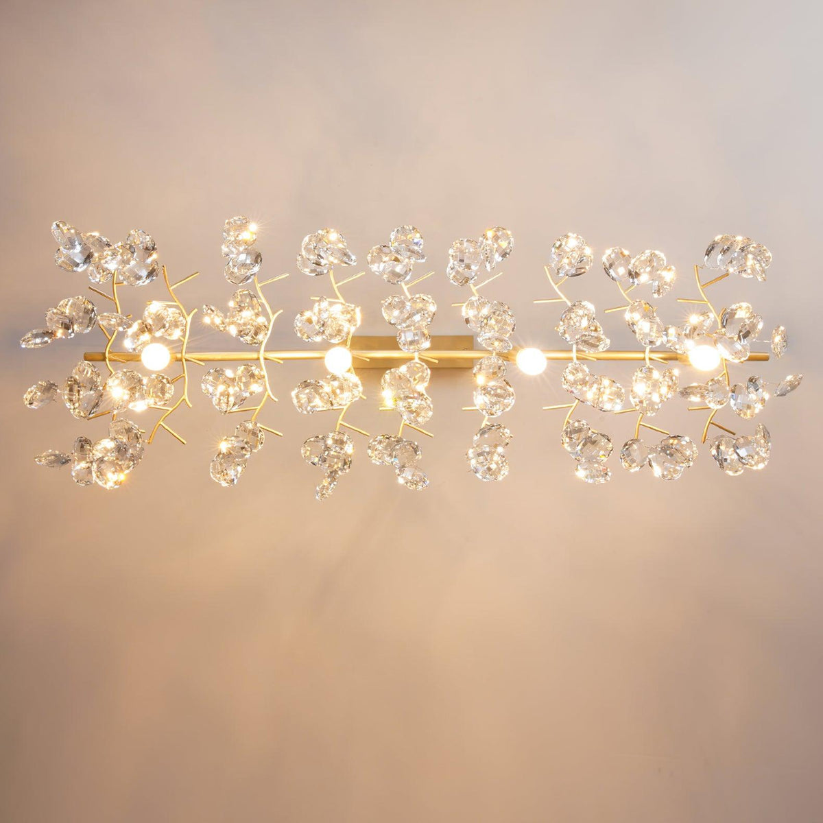 Luxirian lámpara de araña de cristal y ramas doradas con LED