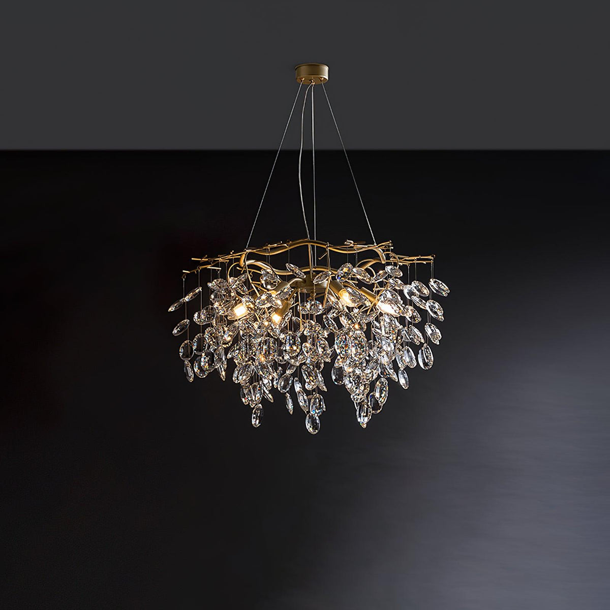 Luxirian lámpara de araña de cristal y ramas doradas con LED