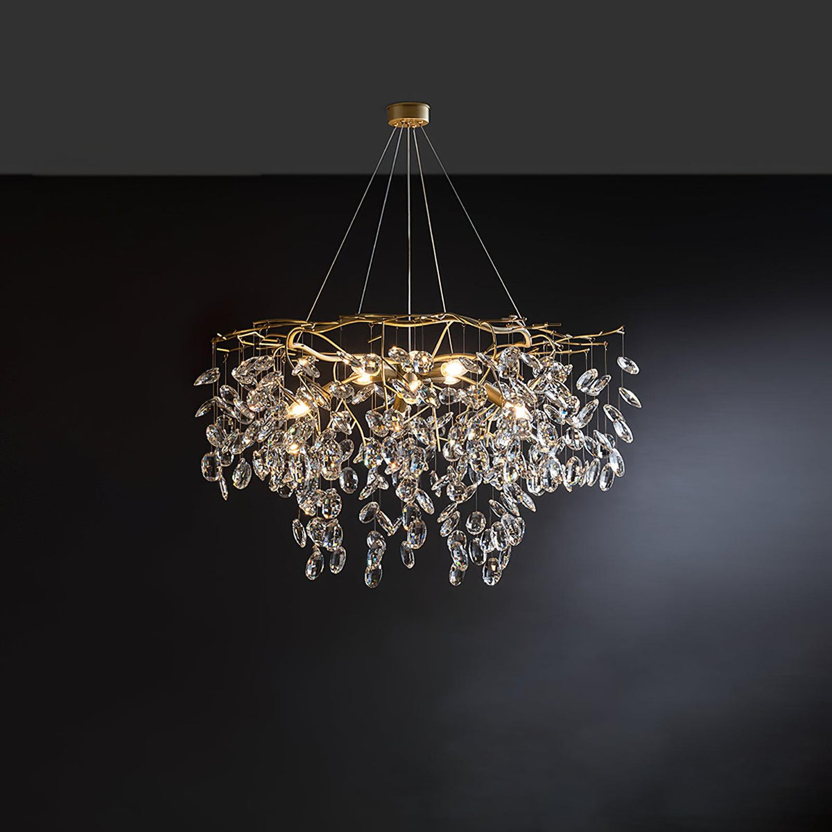 Luxirian lámpara de araña de cristal y ramas doradas con LED