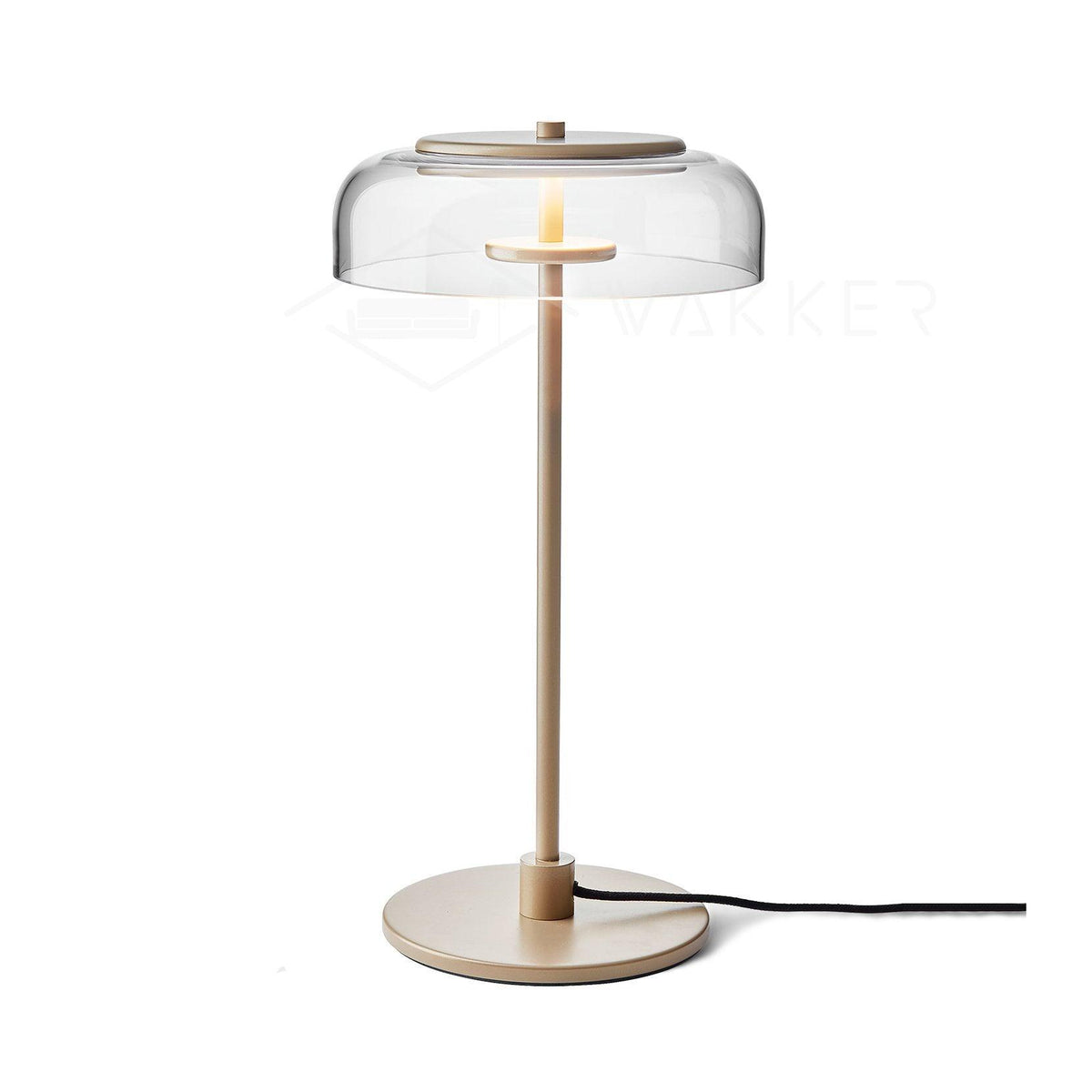 Rinelette lámpara de mesa con pantalla de vidrio transparente y base de madera