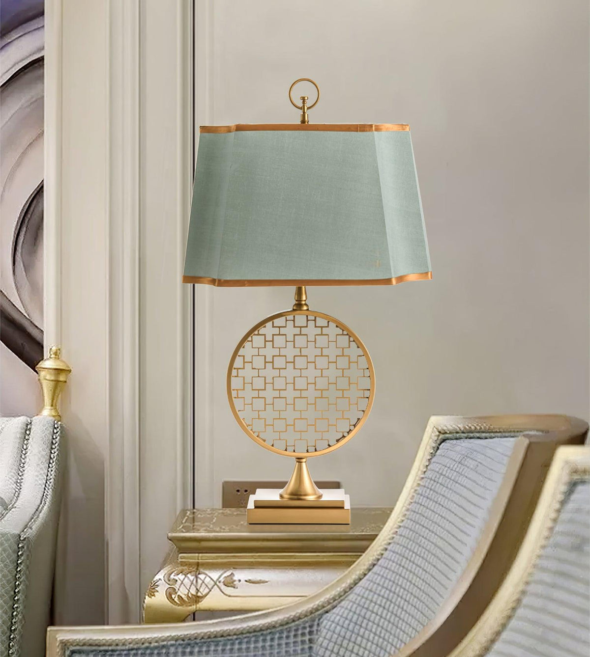 Lineine lámpara de mesa con tejido glam