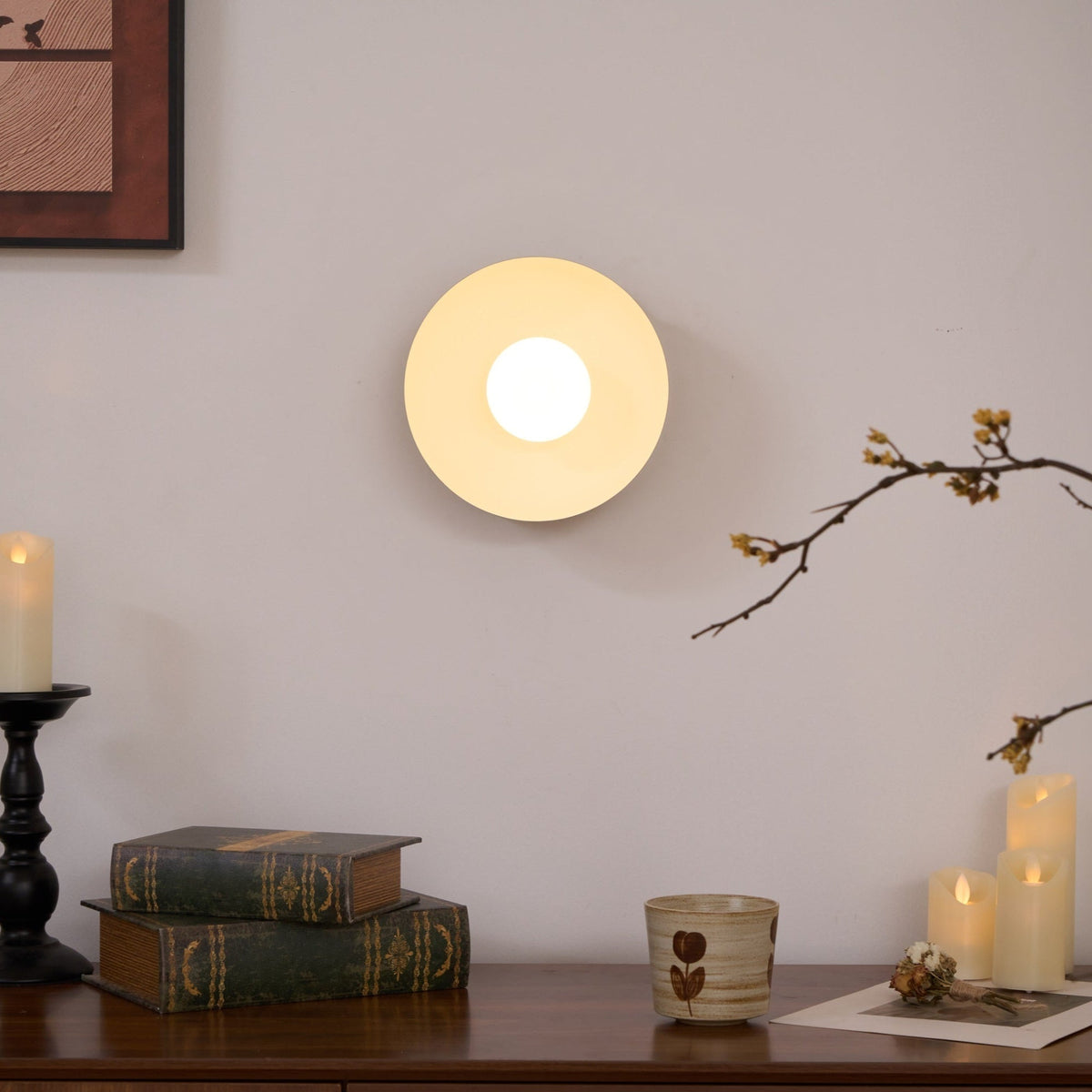 Eirearia aplique de pared moderno minimalista con diseño de eclipse solar en latón y vidrio