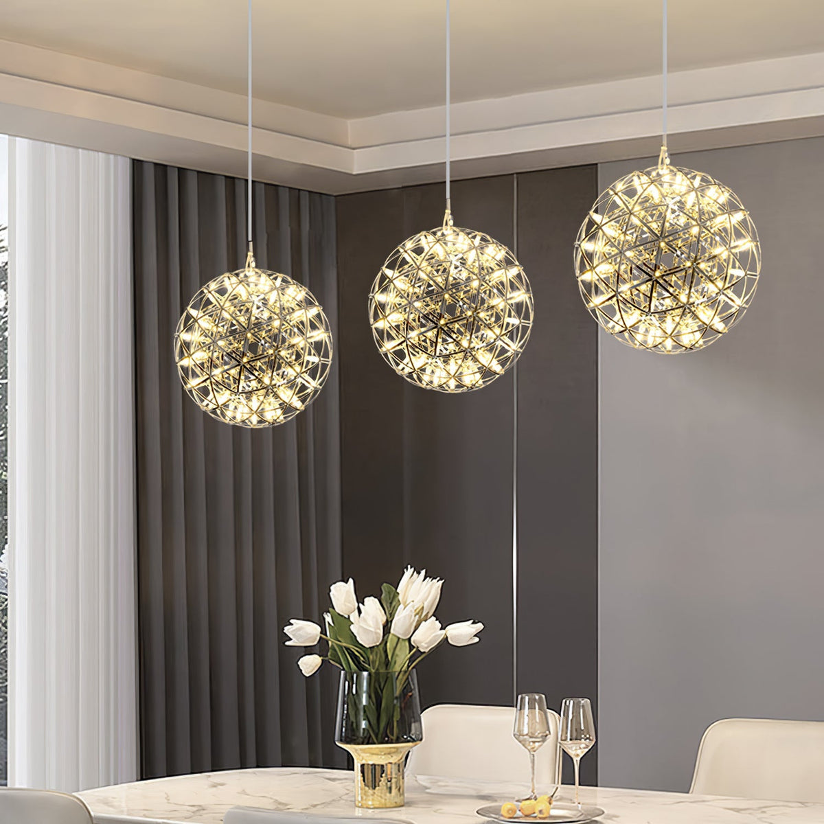 Delcourt plateado lámpara colgante Spark Ball